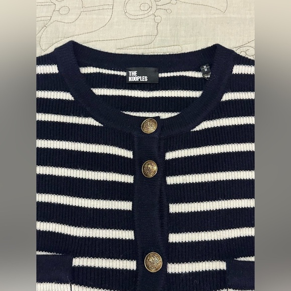 NWT The Kooples Striped Wool Cardigan Size 2 M Navy Cream Chain Oversized - Picture 11 of 14